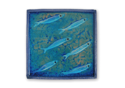 <i>Acciughe</i>, 2015, piastrella in terra semirefrattaria con ossido, smalto e cristalline