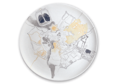 <i>Camminando a Milano</i>, 2009, sottosmalto su ceramica bianca