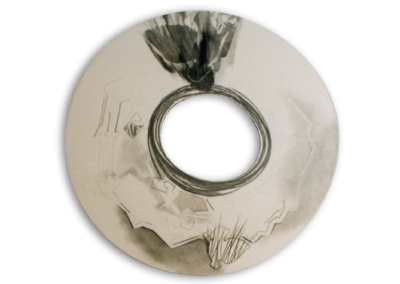 <i>Piombare nel buco nero</i>, 2009, sottosmalto su ceramica bianca